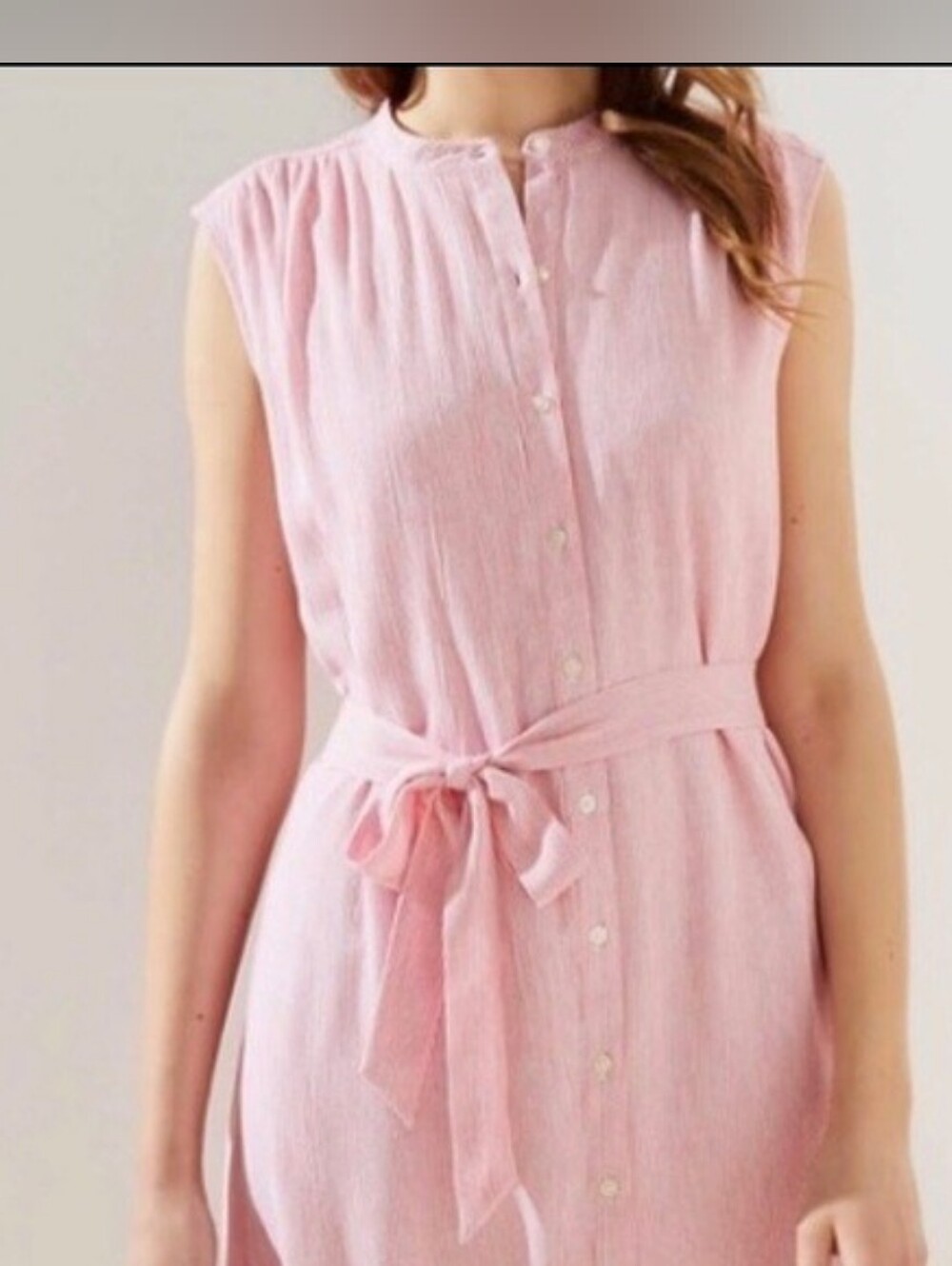 LOFT Pink Striped Sleeveless Mini Shirt Dress